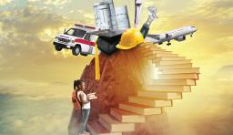 cover photo for ASBJ october issue. A girl looks up a pathway with different career trajectories