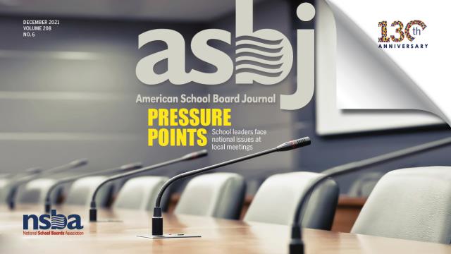the cover of ASBJ's december issue, which depicts a board room and the text "pressure points"