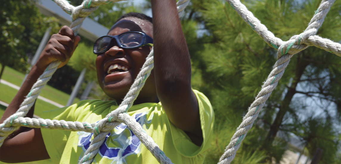 A child on a rope course